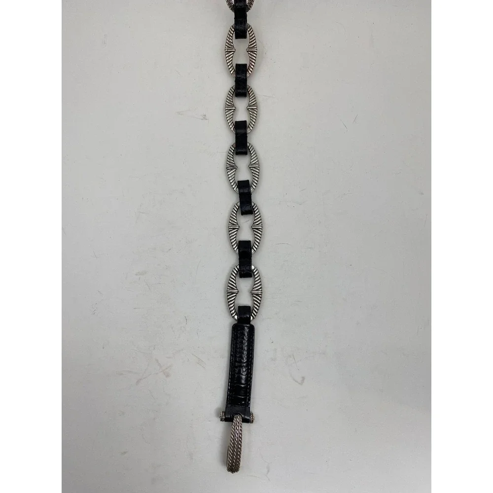 Brighton Croc Embossed Leather Silver Chain Link Hook Belt Womens 36 Black